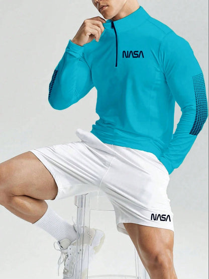 Manfinity Sport Corelite Manfinity Fitness Men Letter Graphic Quarter Zip Sports Jacket Workout Tops Back to School Pride Jersey Men Joggers Jersey Men Workout Tops Fall Breathable Sports Jacket