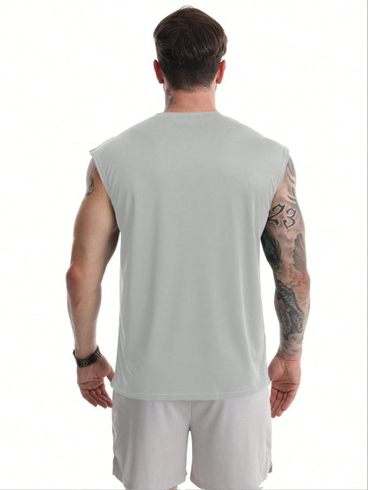 Boyfriend Style Men'S Sports Sleeveless Tank Top, Suitable for Outdoor Running and Fitness, Quick-Drying Workout Tank Top with Basic Print